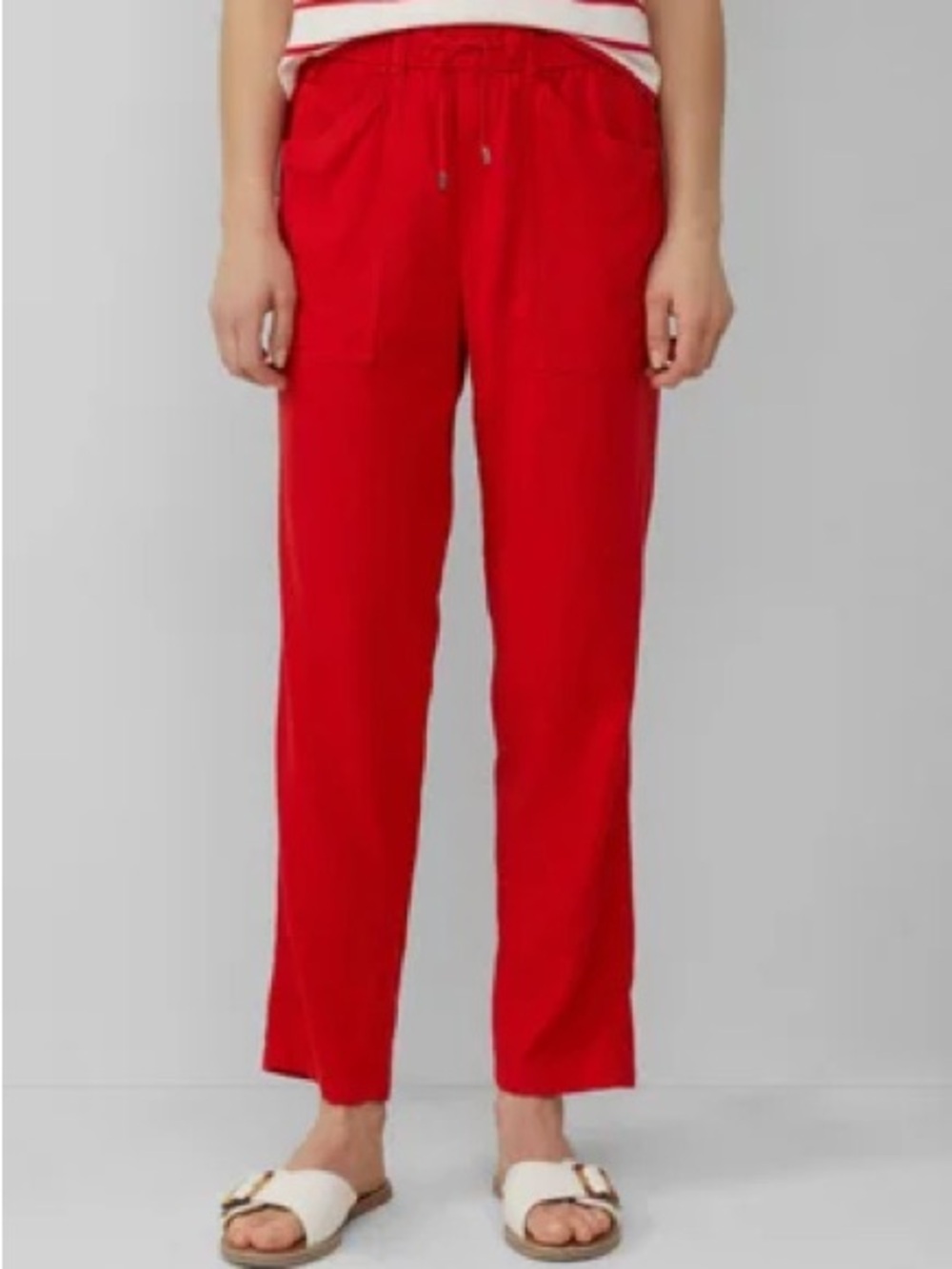 Zara| Vibrant Red Straight-Leg Lightweight Poplin Drawstring Ankle Pants Sz S
